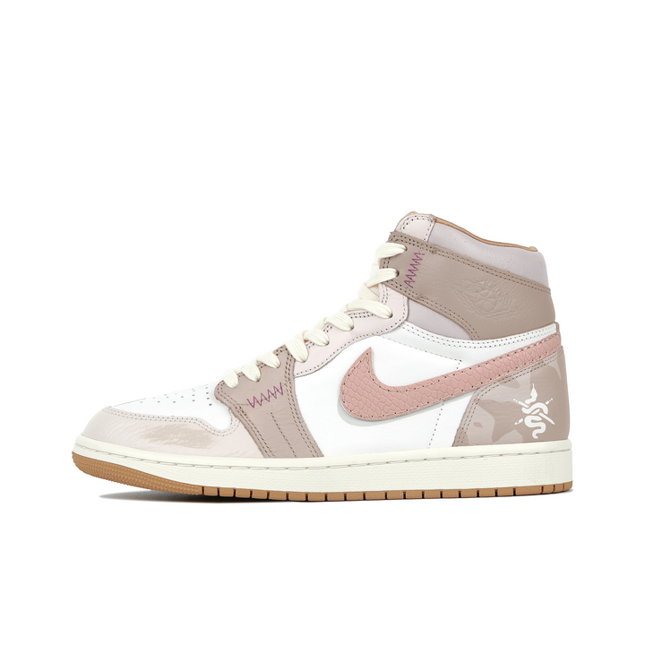 Custom Air Jordan 1 Light Brown White Pink Snake Scales