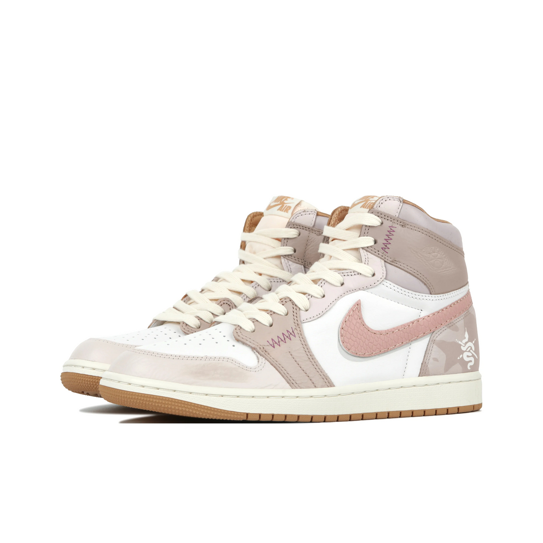 Custom Air Jordan 1 Light Brown White Pink Snake Scales