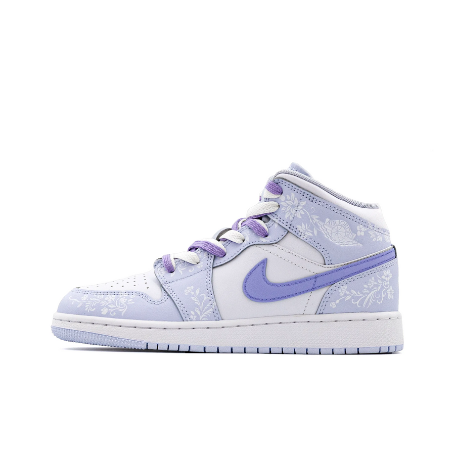 Custom Air Jordan 1 Pale Blue Purple White Floral Print