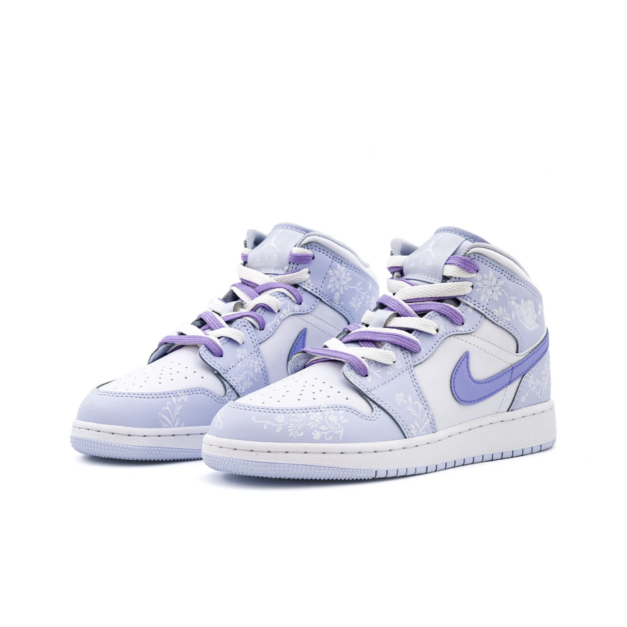 Custom Air Jordan 1 Pale Blue Purple White Floral Print