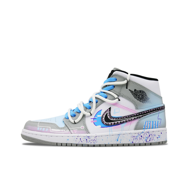 Custom Air Jordan 1 Grey Blue Pink Cyberpunk Style High