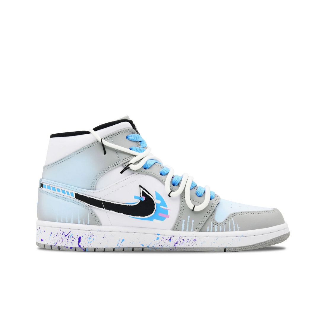 Custom Air Jordan 1 Grey Blue Pink Cyberpunk Style High