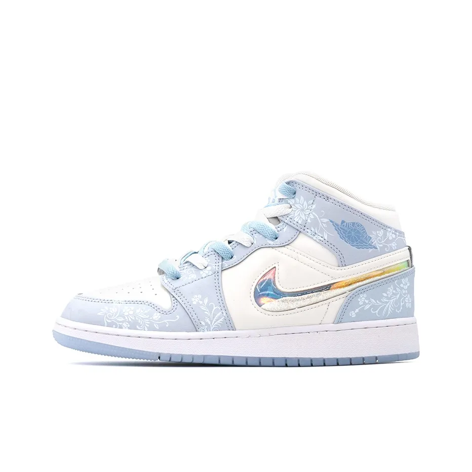 Custom Air Jordan 1 Off White Pale Blue White Floral Print