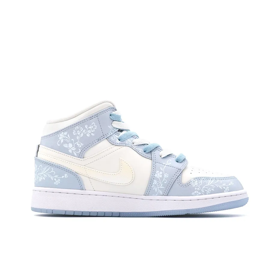 Custom Air Jordan 1 Off White Pale Blue White Floral Print