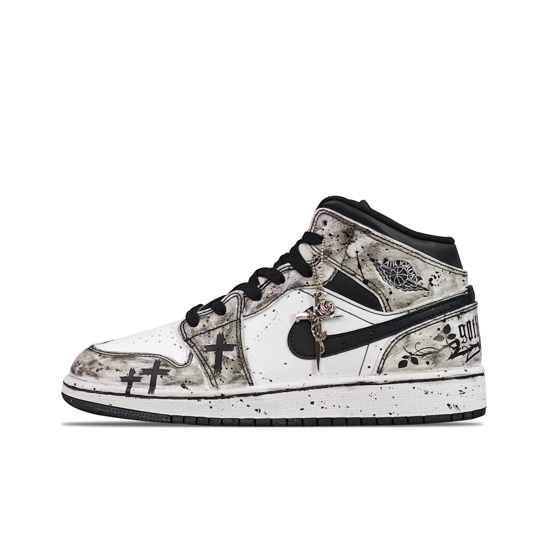 Custom Air Jordan 1 Grey Black Graffiti Crosses High