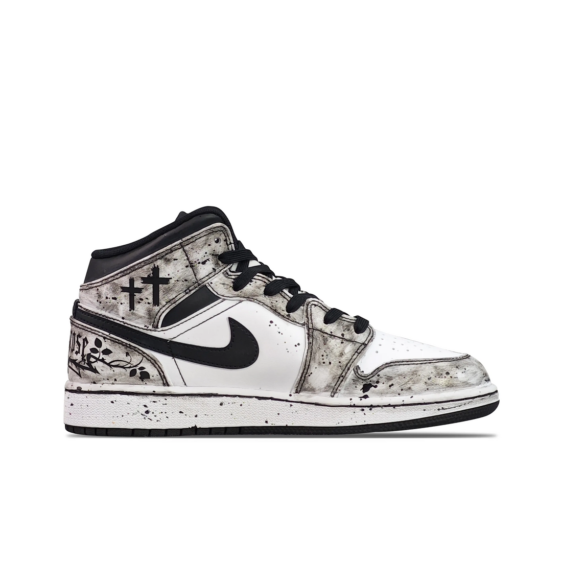 Custom Air Jordan 1 Grey Black Graffiti Crosses High