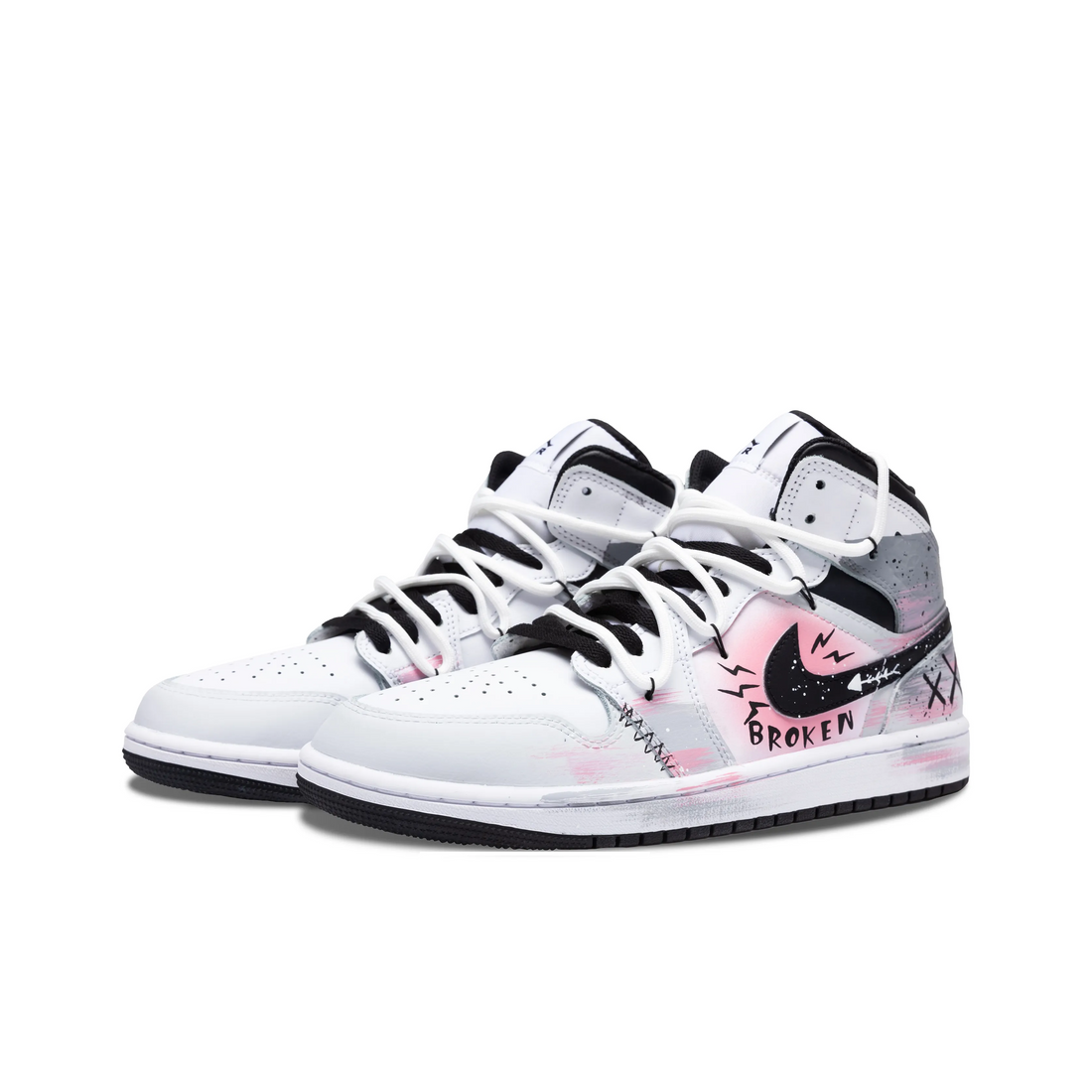 Custom Air Jordan 1 Grey White Black Pink Graffiti