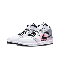 Custom Air Jordan 1 Grey White Black Pink Graffiti