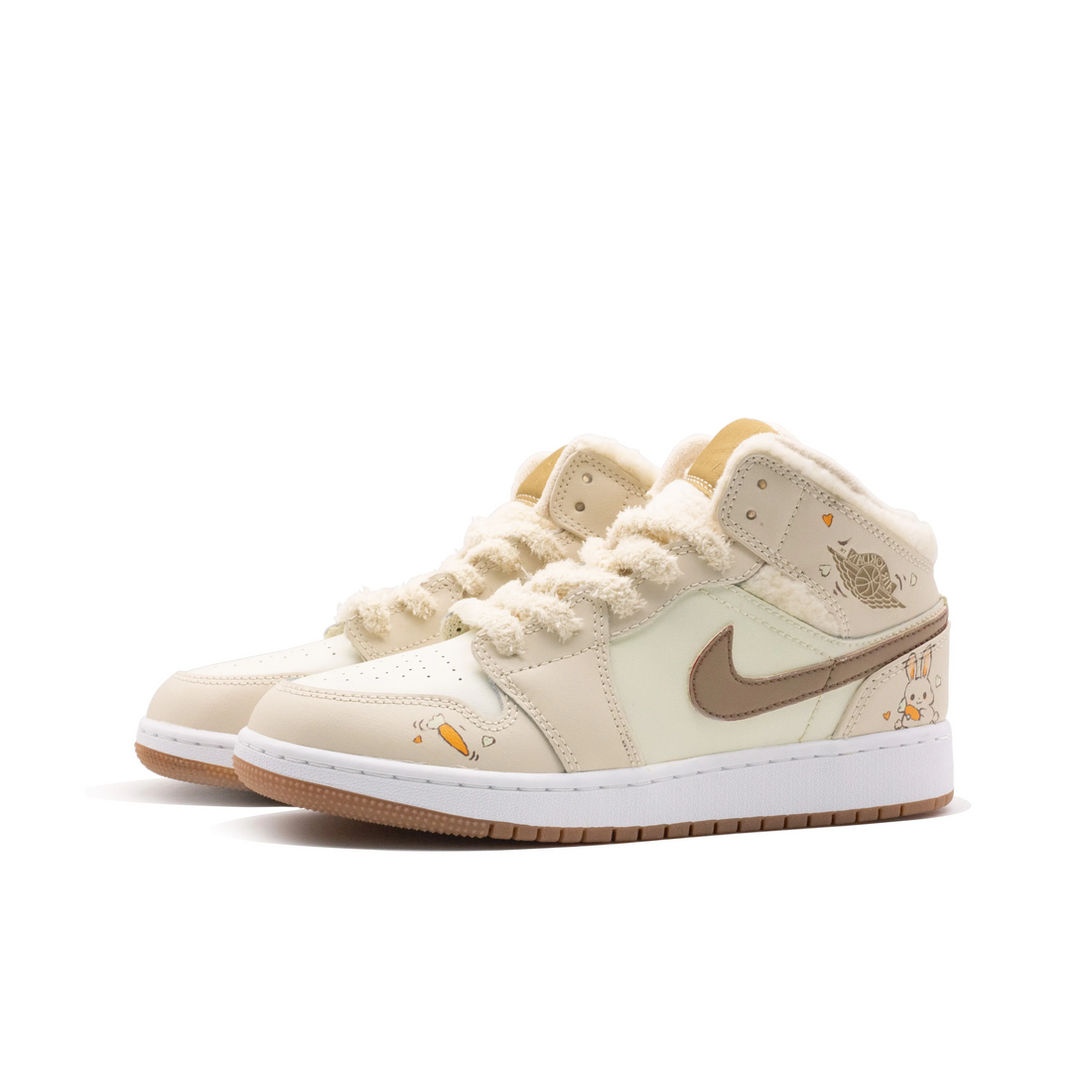 Custom Air Jordan 1 Milky Brown Rabbit And Carrot Cartoon