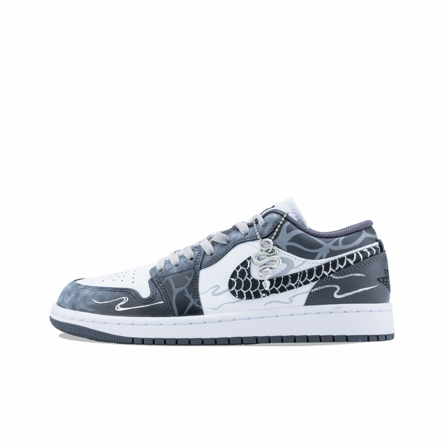 Custom Air Jordan 1 Dark Grey-blue Black White Snake Scales