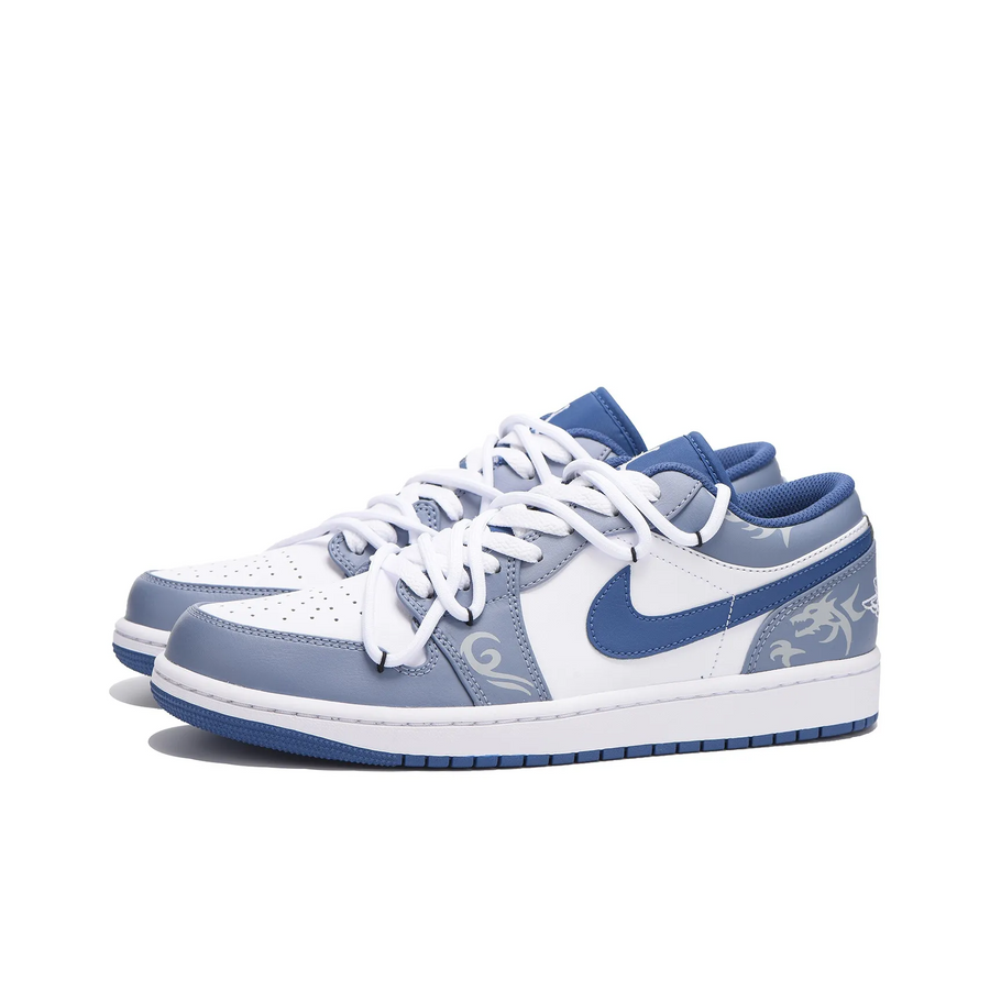 Custom Air Jordan 1 Blue White Grey Dragon Low