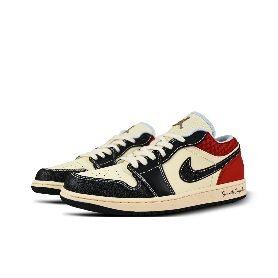 Custom Air Jordan 1 Beige Black Red Snake Scales Low