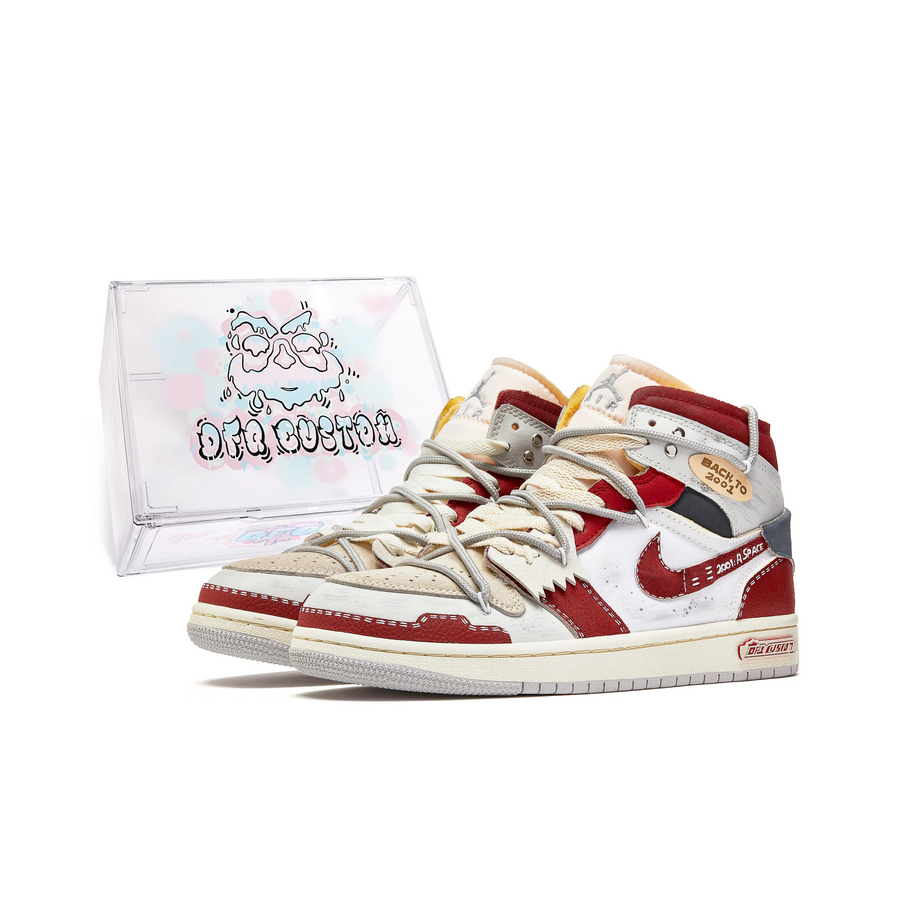 Custom Air Jordan 1 Red White Beige Tailoring Style