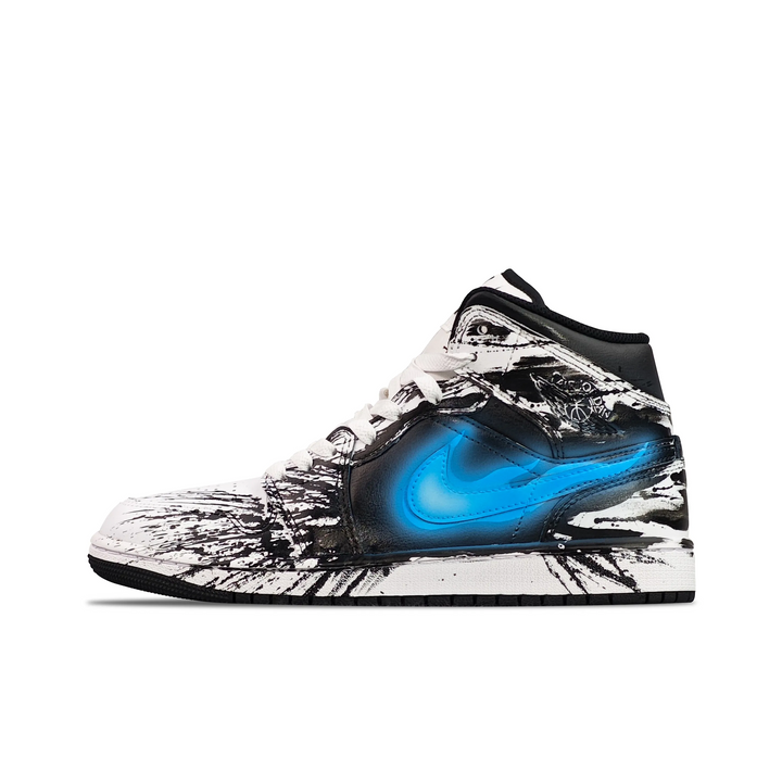 Custom Air Jordan 1 Black Blue Flame Swoosh