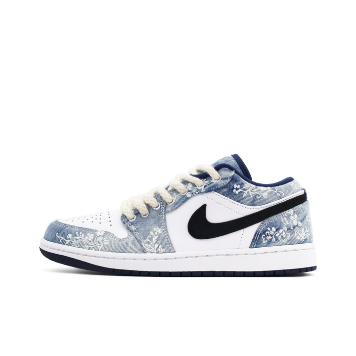 Custom Air Jordan 1 Black Blue Denim Fabric With Floral Print