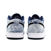 Custom Air Jordan 1 Black Blue Denim Fabric With Floral Print