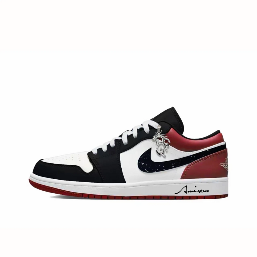 Custom Air Jordan 1 Black Red White Ink Splash Low