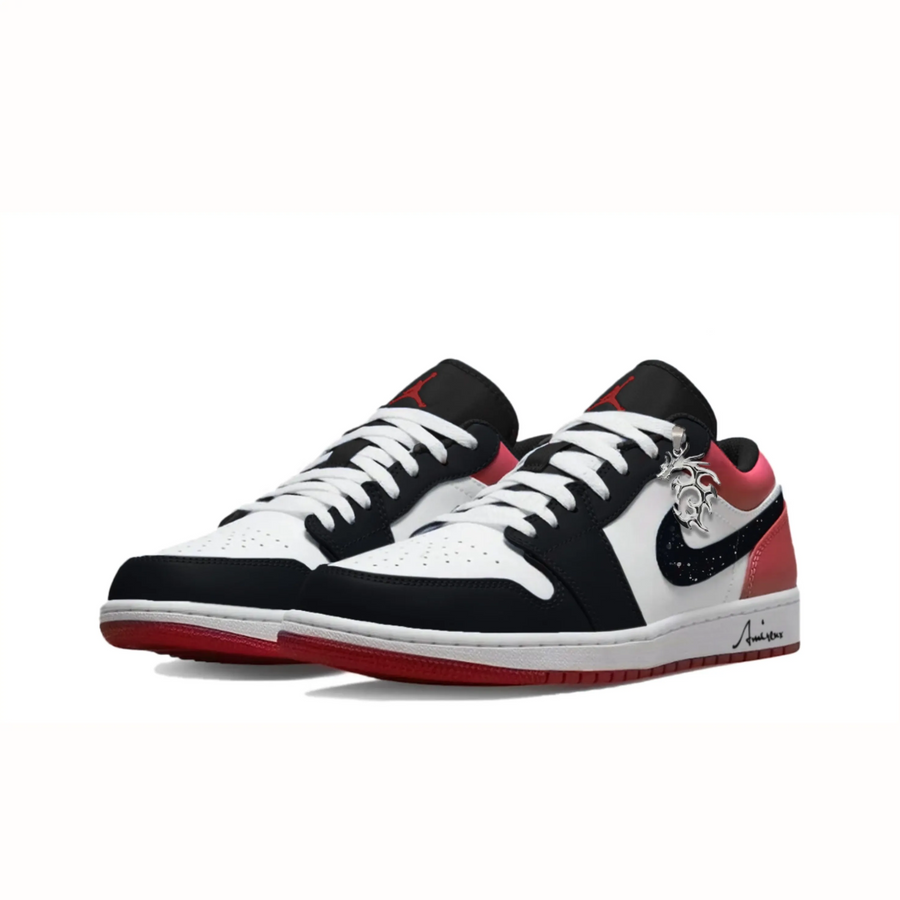 Custom Air Jordan 1 Black Red White Ink Splash Low