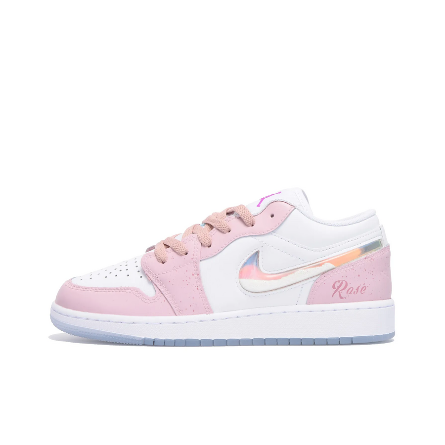 Custom Air Jordan 1 Pink White Jelly Swoosh Low