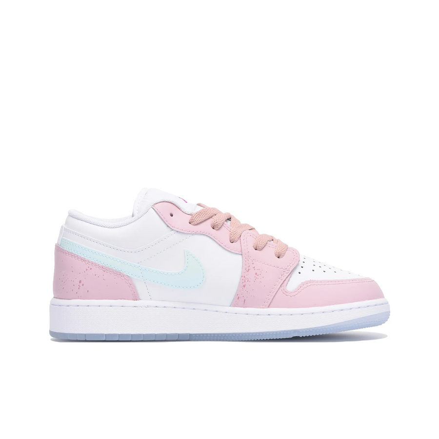 Custom Air Jordan 1 Pink White Jelly Swoosh Low