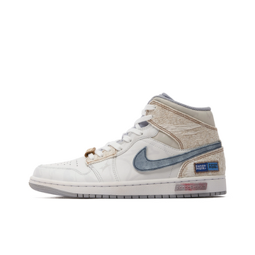 Custom Air Jordan 1 Off-white Light Brown Denim Swoosh High