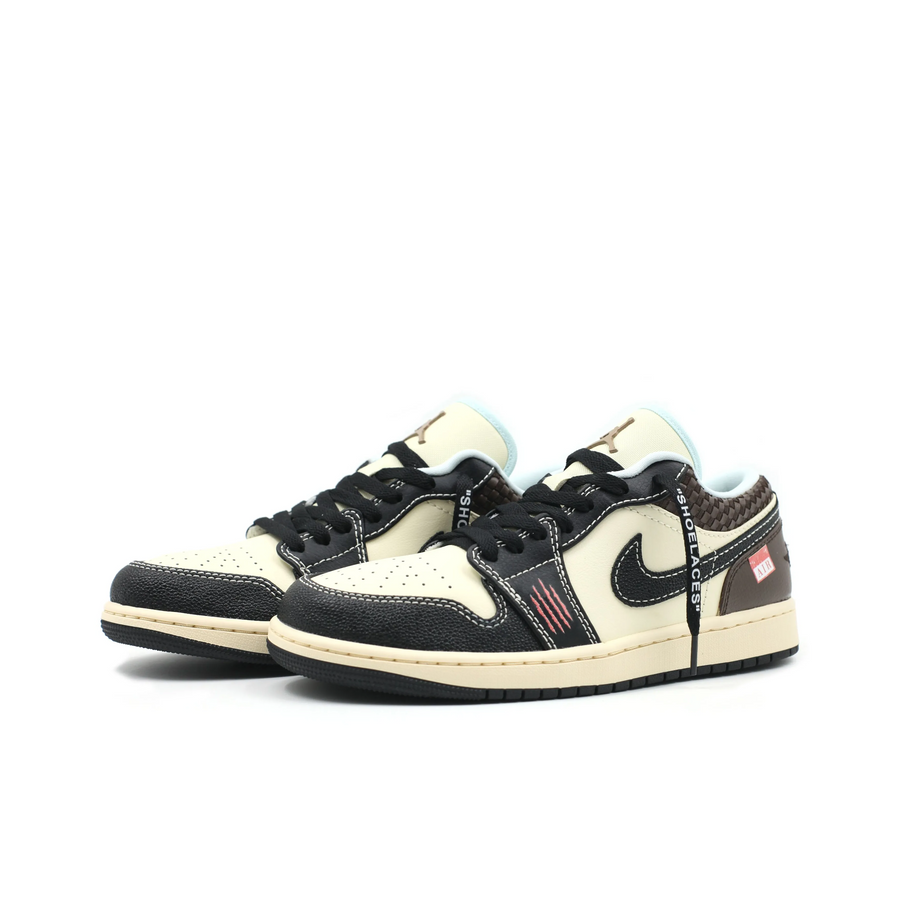 Custom Air Jordan 1 Black Beige Brown Pink Paw Print Low