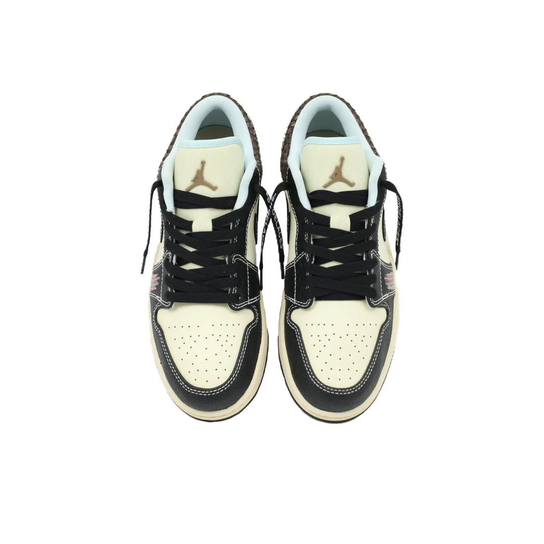 Custom Air Jordan 1 Black Beige Brown Pink Paw Print Low