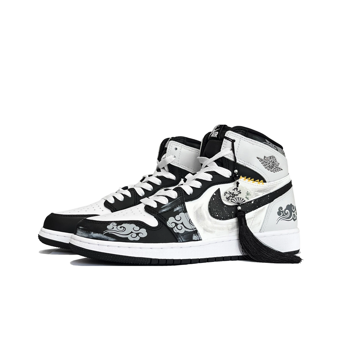 Custom Air Jordan 1 Black Grey Cloud Pattern High