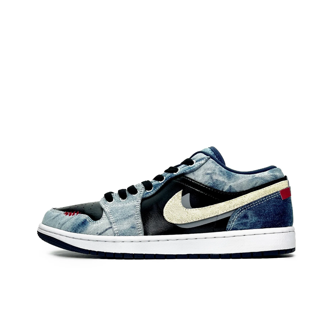 Custom Air Jordan 1 Black Beige Blue Denim Fabric Low