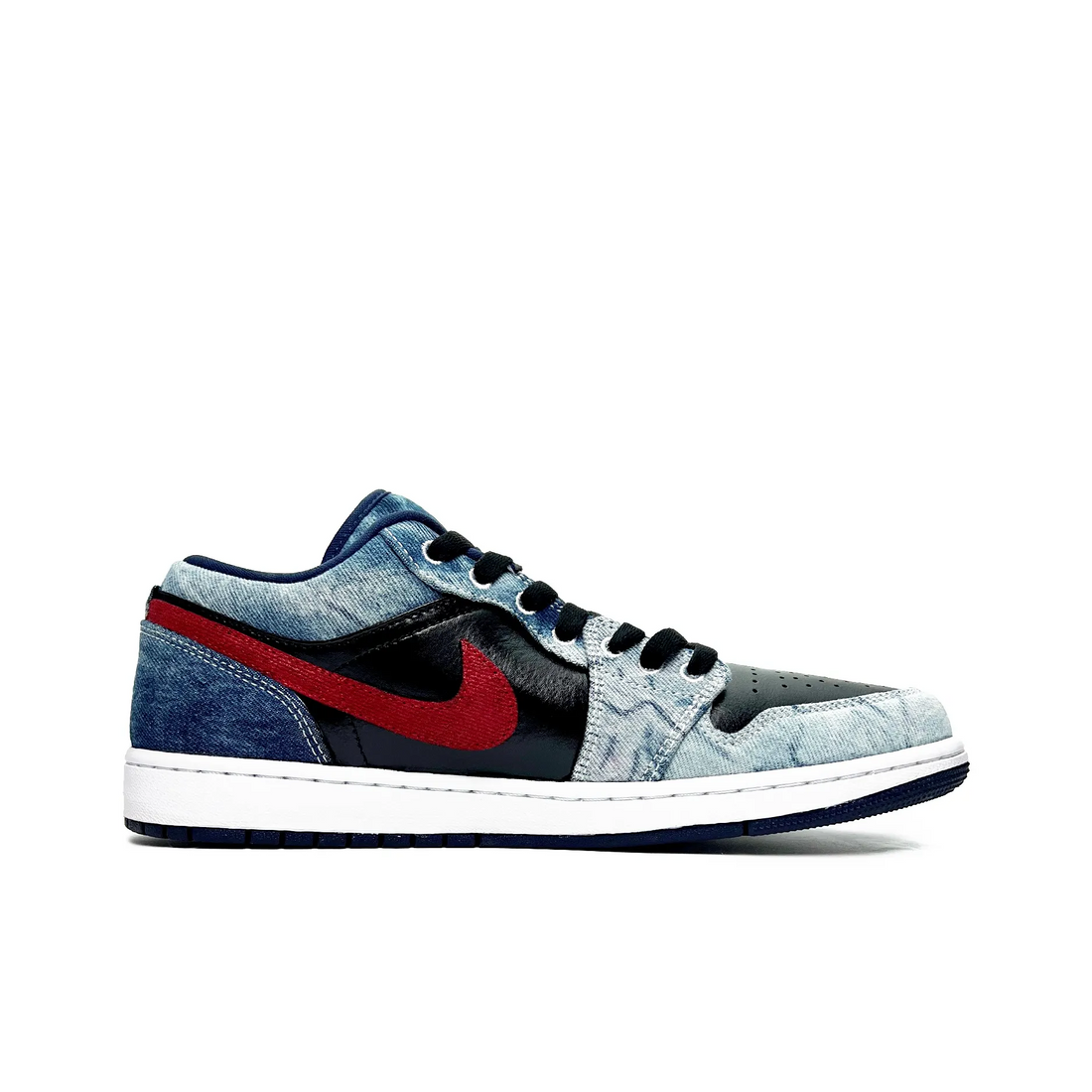 Custom Air Jordan 1 Black Beige Blue Denim Fabric Low