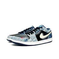 Custom Air Jordan 1 Black Beige Blue Denim Fabric Low