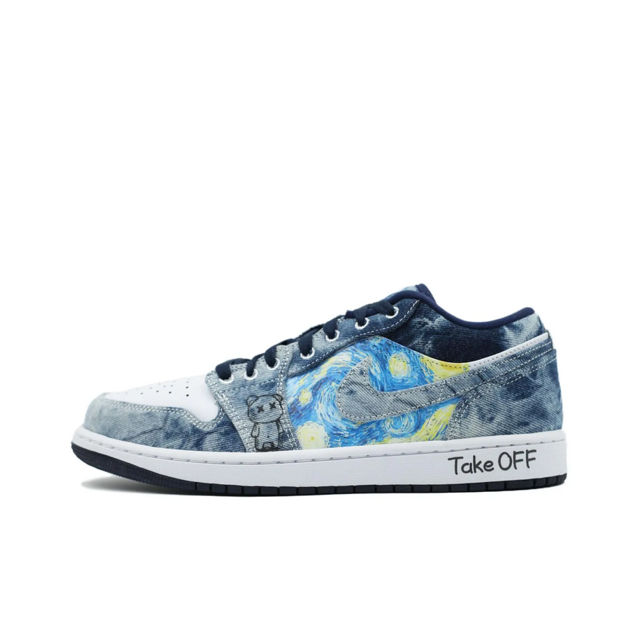 Custom Air Jordan 1 Blue Denim Fabric And Starry Night Pattern