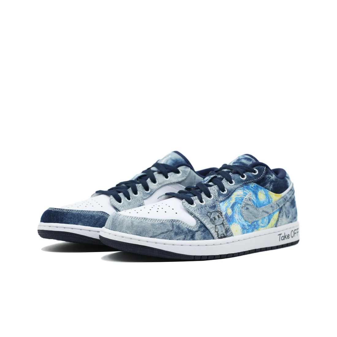 Custom Air Jordan 1 Blue Denim Fabric And Starry Night Pattern