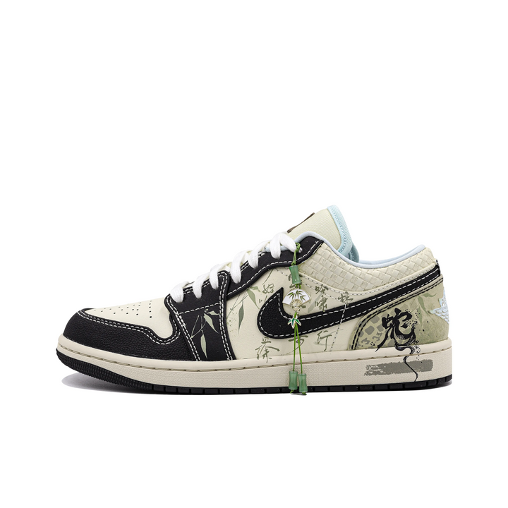 Custom Air Jordan 1 Black Beige Green Leaf Low