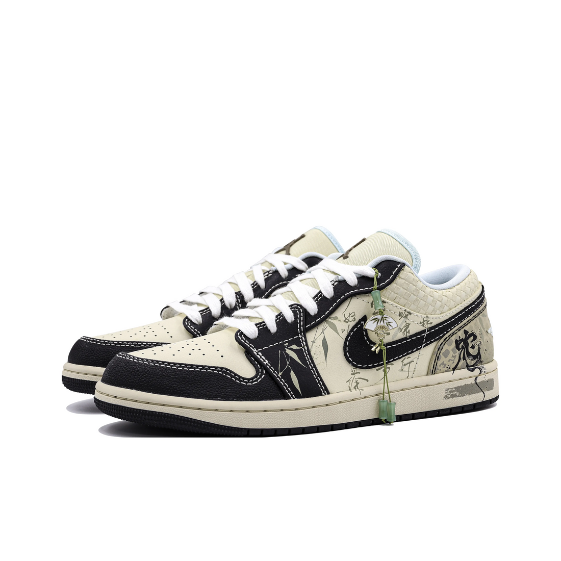 Custom Air Jordan 1 Black Beige Green Leaf Low