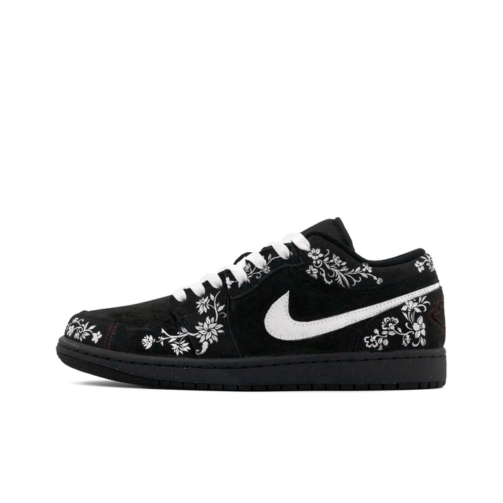 Custom Air Jordan 1 Black White Floral Print Low