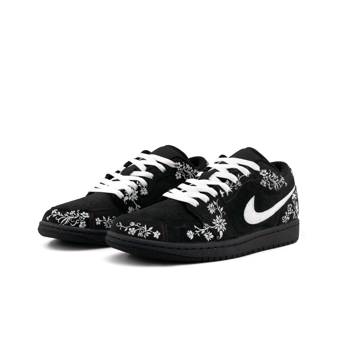 Custom Air Jordan 1 Black White Floral Print Low