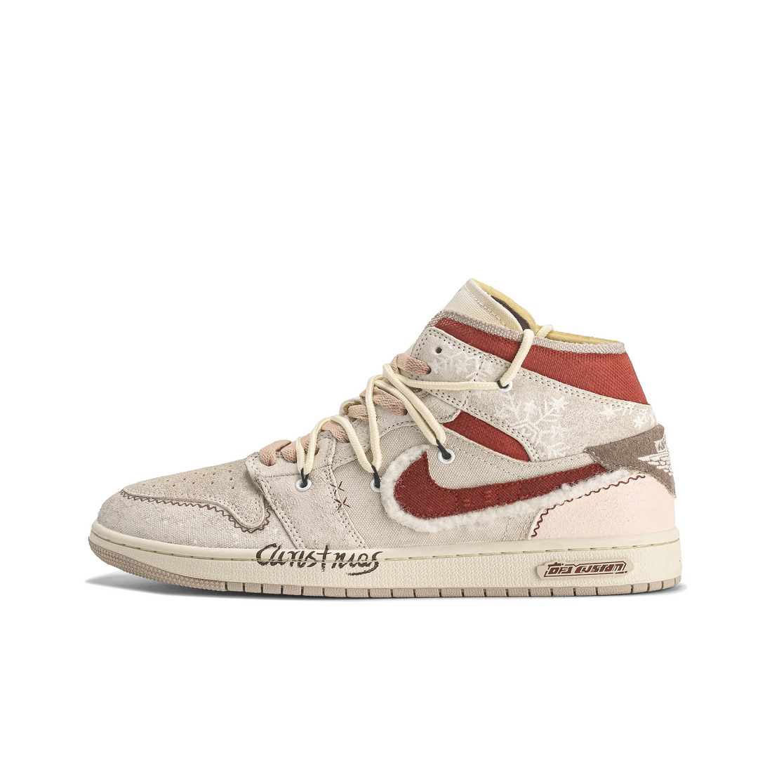 Custom Air Jordan 1 Light Khaki Red Christmas Theme