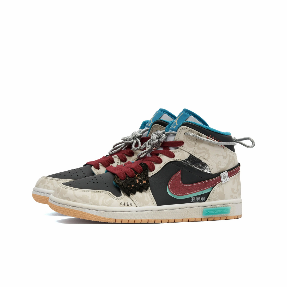 Custom Air Jordan 1 Light Khaki Black Red Cyan-blue