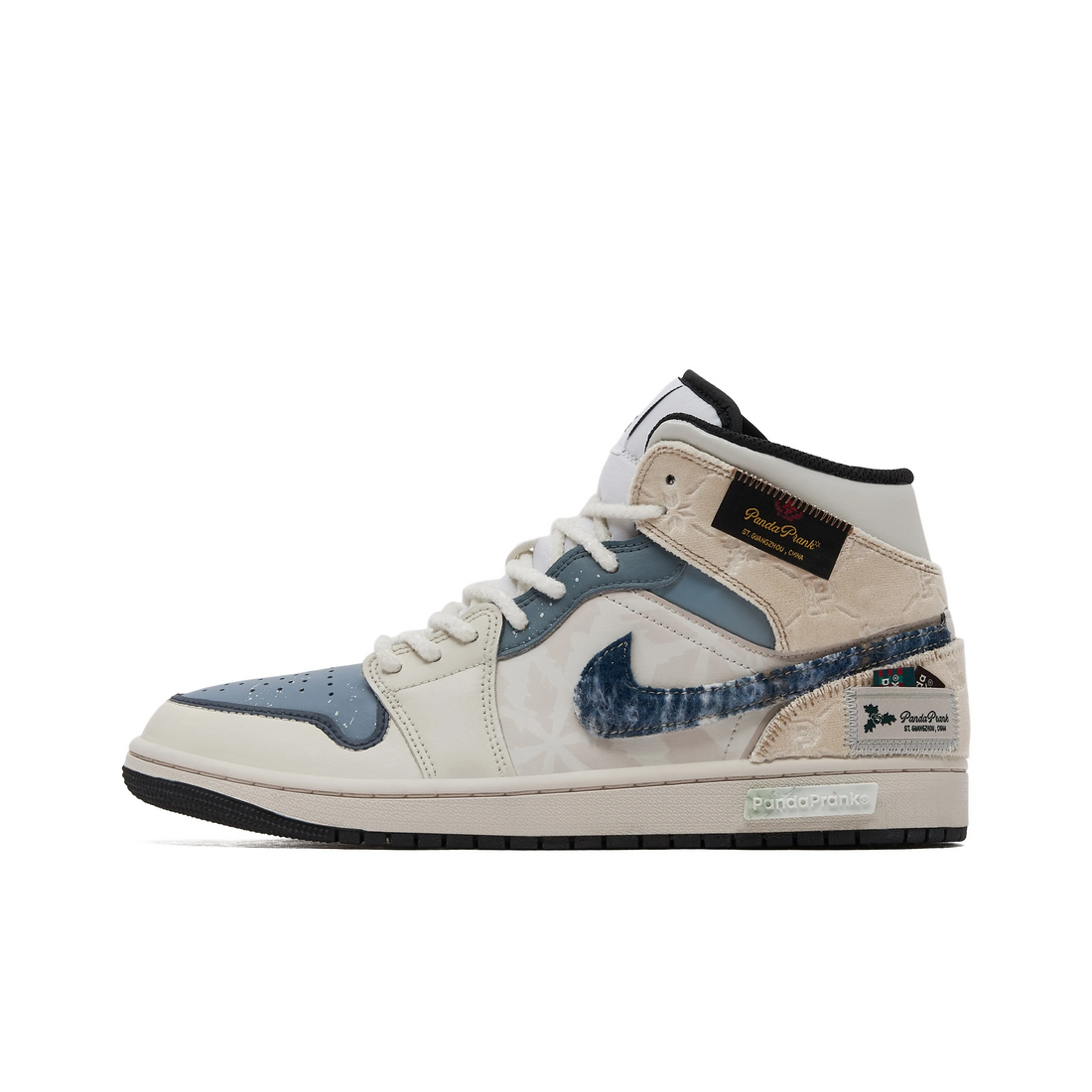 Custom Air Jordan 1 Beige Blue Snowflake Print