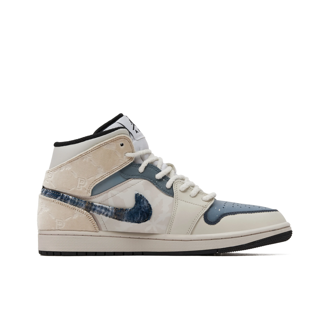 Custom Air Jordan 1 Beige Blue Snowflake Print