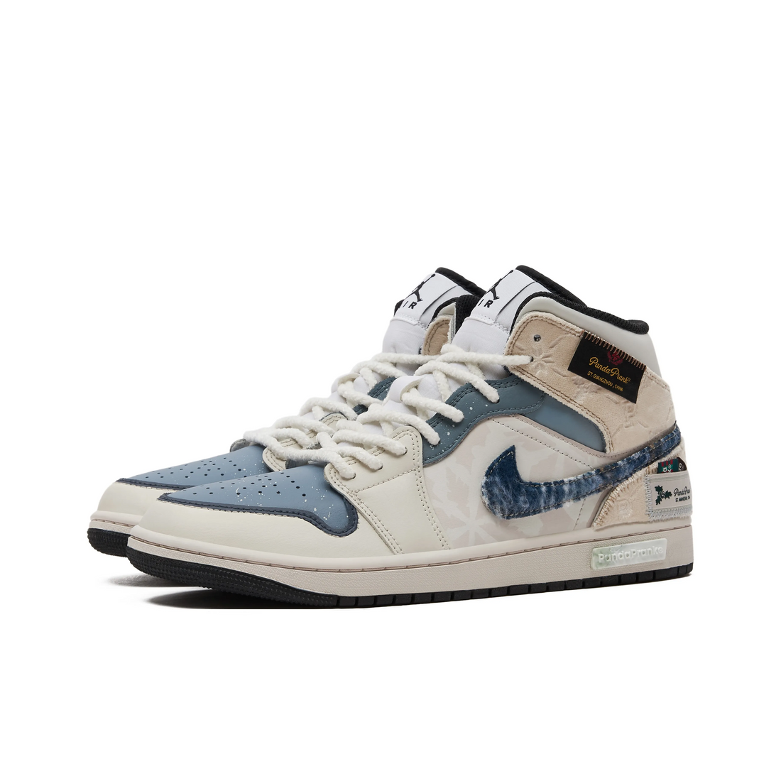 Custom Air Jordan 1 Beige Blue Snowflake Print