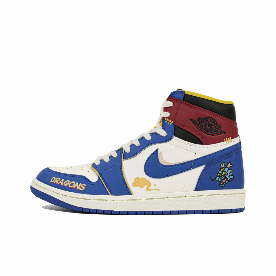 Custom Air Jordan 1 Blue White Red Dragon Cartoon High