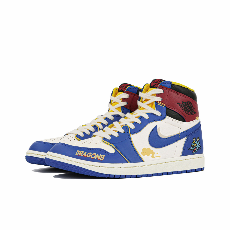 Custom Air Jordan 1 Blue White Red Dragon Cartoon High