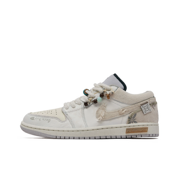 Custom Air Jordan 1 Milky Brown Cotton Linen Swoosh