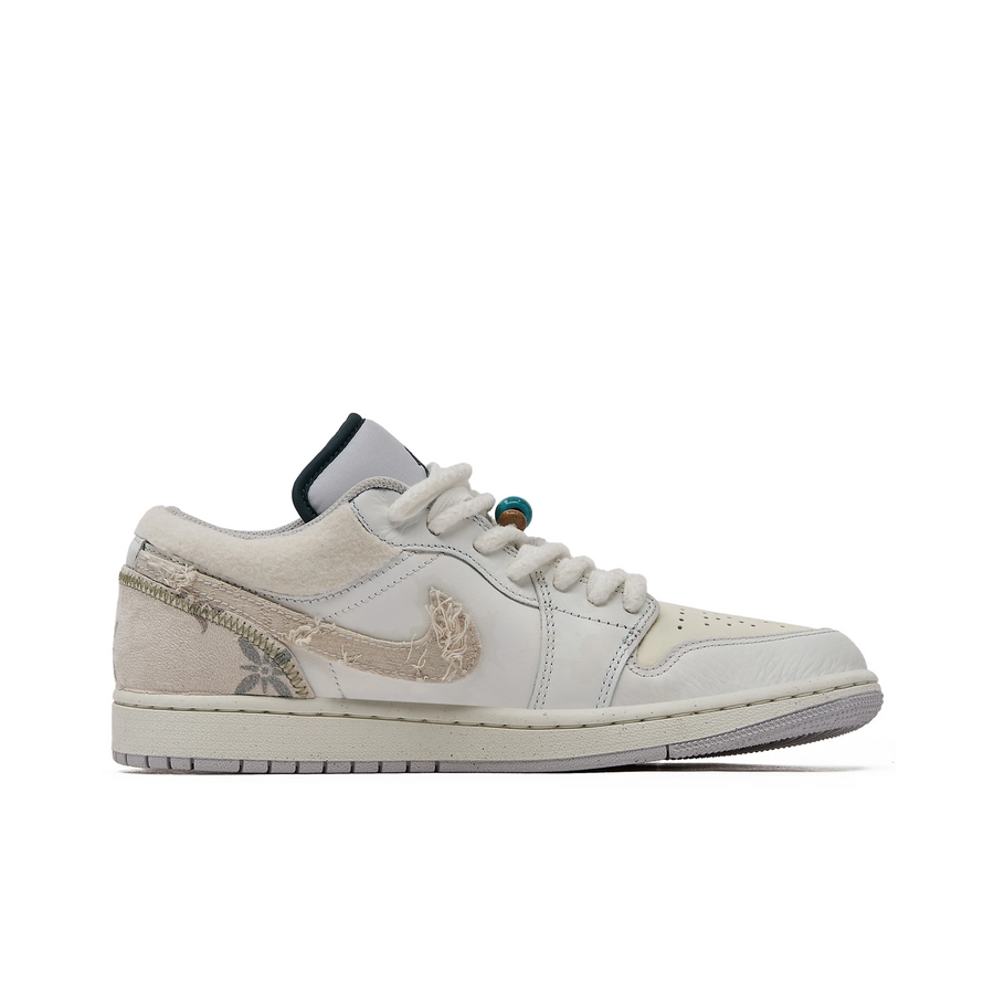 Custom Air Jordan 1 Milky Brown Cotton Linen Swoosh