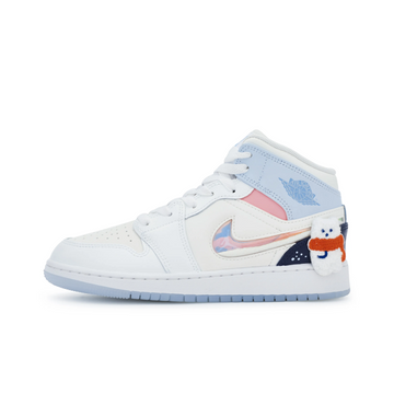 Custom Air Jordan 1 Off White Blue Pink Jelly Strips Swoosh