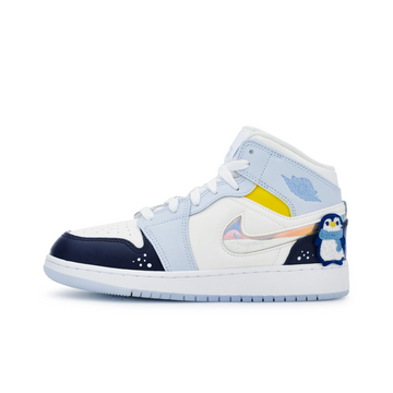 Custom Air Jordan 1 Light And Dark Blue Yellow Jelly Strips Swoosh