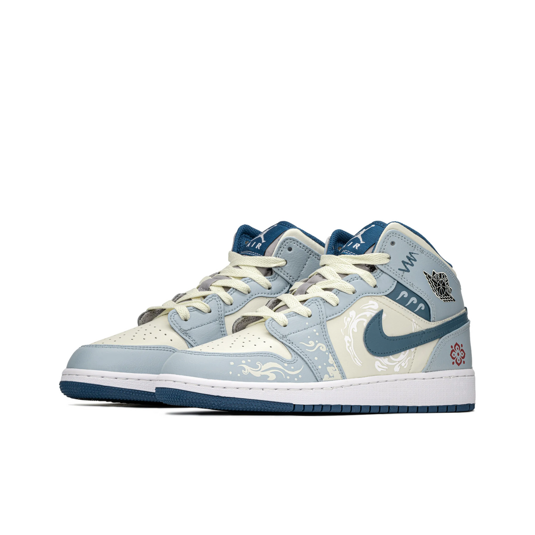 Custom Air Jordan 1 Blue Beige Cloud Pattern