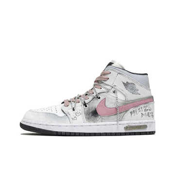 Custom Air Jordan 1 Grey Graffiti Pink Swoosh